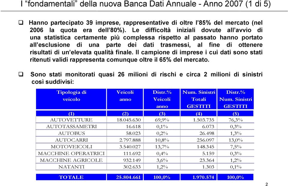 un elevata qualità finale. Il campione di imprese i cui dati sono stati ritenuti validi rappresenta comunque oltre il 65% del mercato.