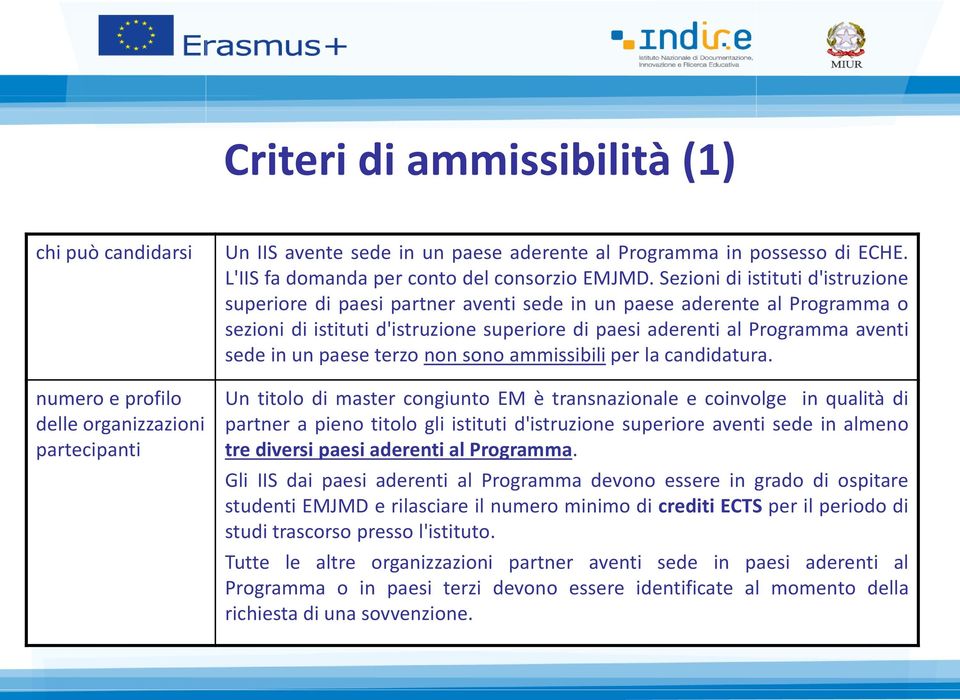 Sezioni di istituti d'istruzione superiore di paesi partner aventi sede in un paese aderente al Programma o sezioni di istituti d'istruzione superiore di paesi aderenti al Programma aventi sede in un