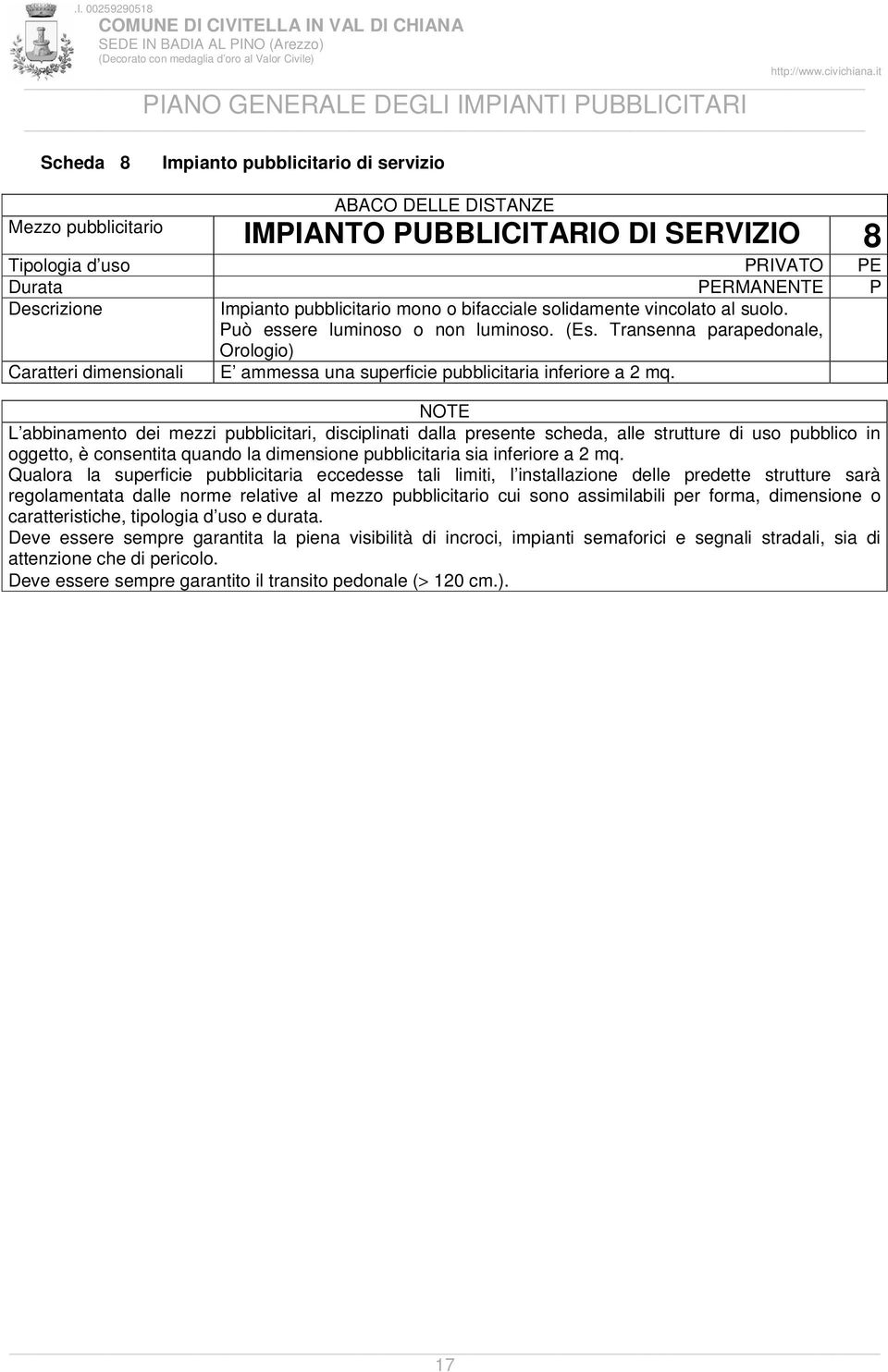 NOTE L abbinamento dei mezzi pubblicitari, disciplinati dalla presente scheda, alle strutture di uso pubblico in oggetto, è consentita quando la dimensione pubblicitaria sia inferiore a 2 mq.