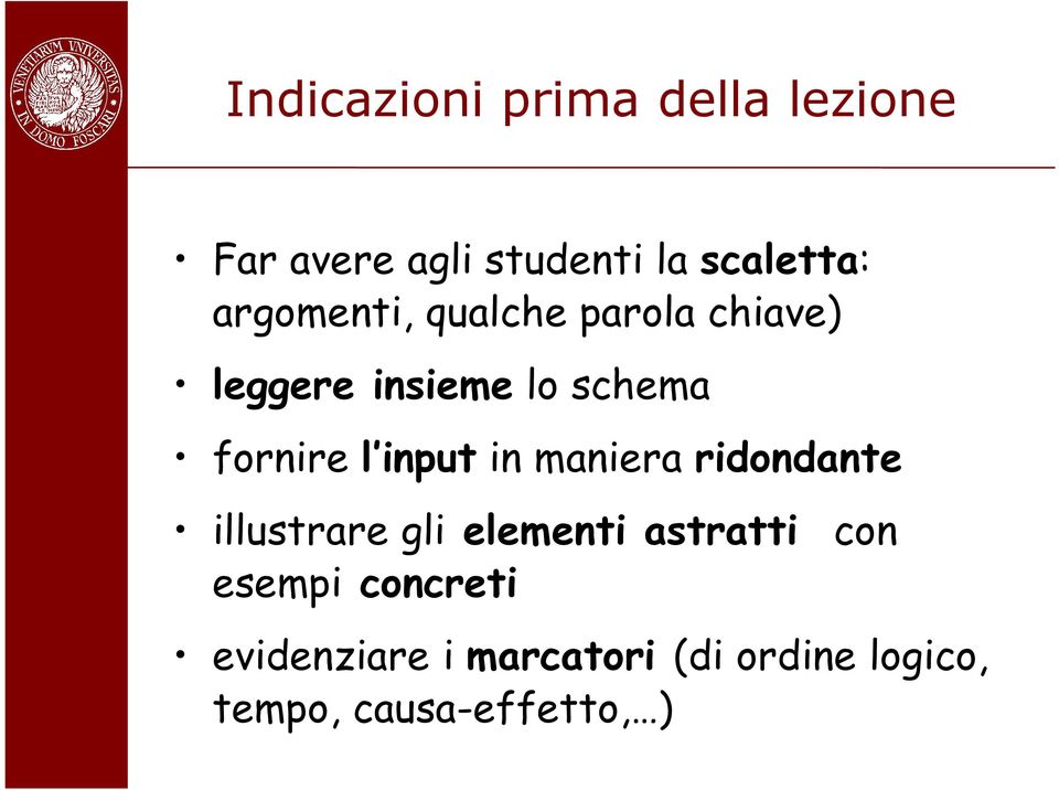 input in maniera ridondante illustrare gli elementi astratti con esempi