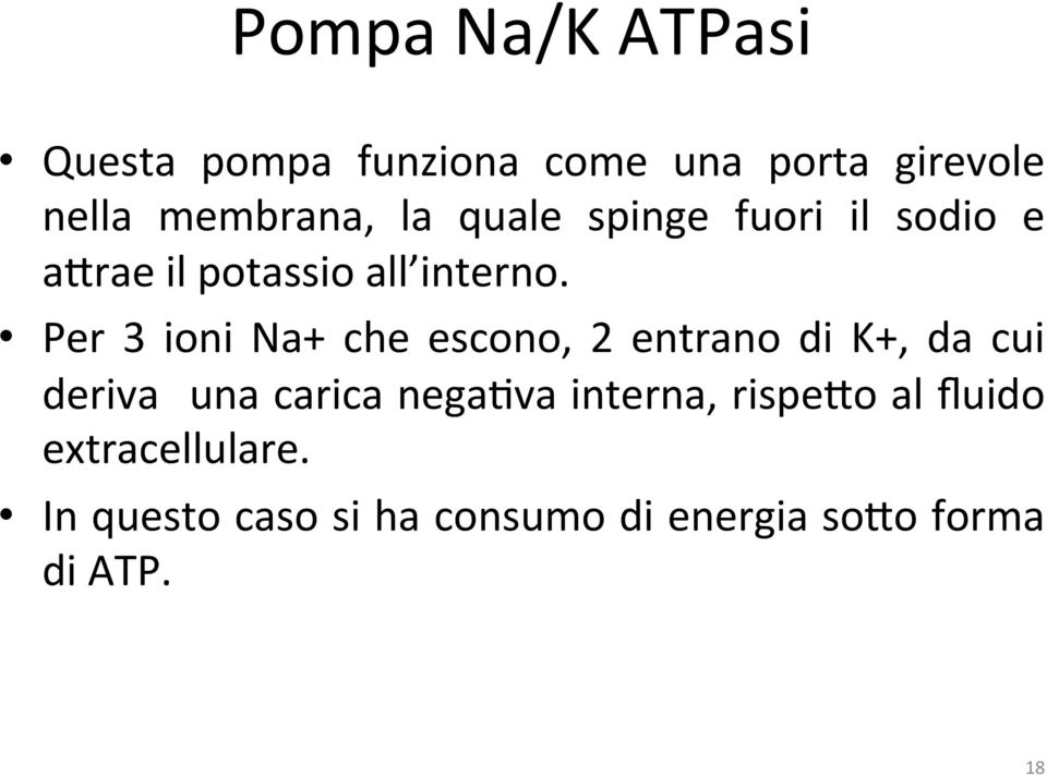 Per 3 ioni Na+ che escono, 2 entrano di K+, da cui deriva una carica negahva