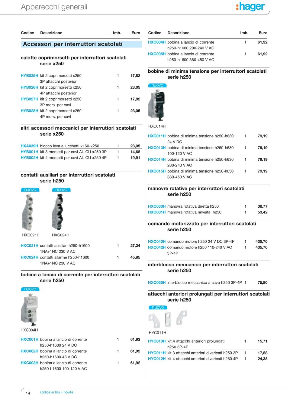 1 23,05 4P attacchi posteriori HYB027H kit 2 coprimorsetti x250 1 17,82 3P mors. per cavi HYB028H kit 2 coprimorsetti x250 1 23,05 4P mors.