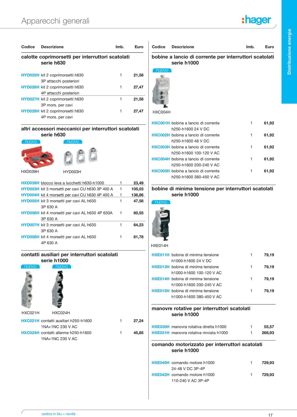 HYD027H kit 2 coprimorsetti h630 1 21,58 3P mors. per cavi HYD028H kit 2 coprimorsetti h630 1 27,47 4P mors.