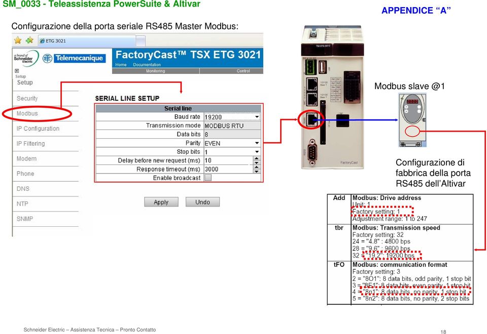 Modbus slave @1 Configurazione di