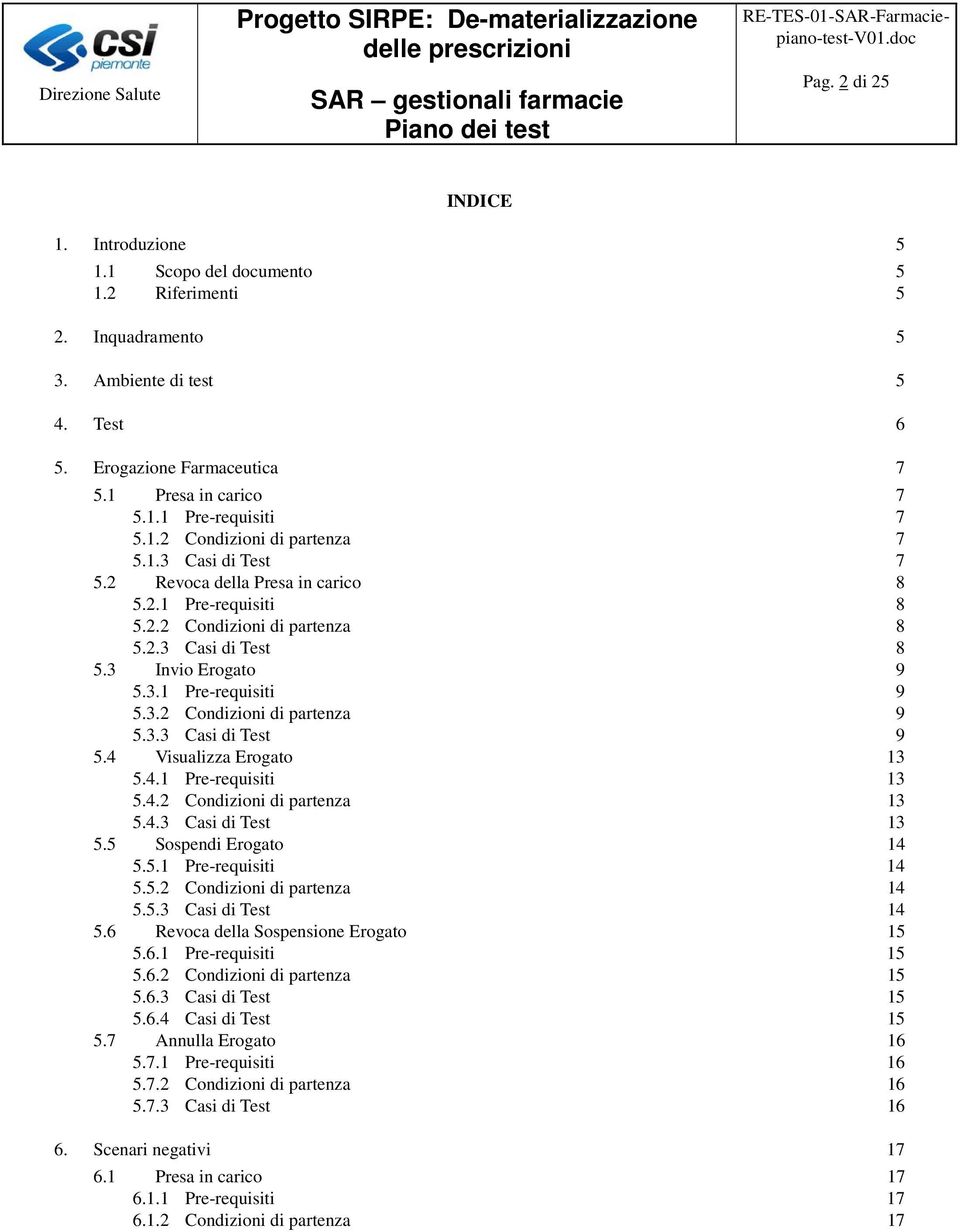 3.2 Condizioni di partenza 9 5.3.3 Casi di Test 9 5.4 Visualizza Erogato 13 5.4.1 Pre-requisiti 13 5.4.2 Condizioni di partenza 13 5.4.3 Casi di Test 13 5.5 Sospendi Erogato 14 5.5.1 Pre-requisiti 14 5.