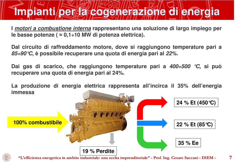 Dai gas di scarico, che raggiungono temperature pari a 400 500 C, si può recuperare una quota di energia pari al 24%.