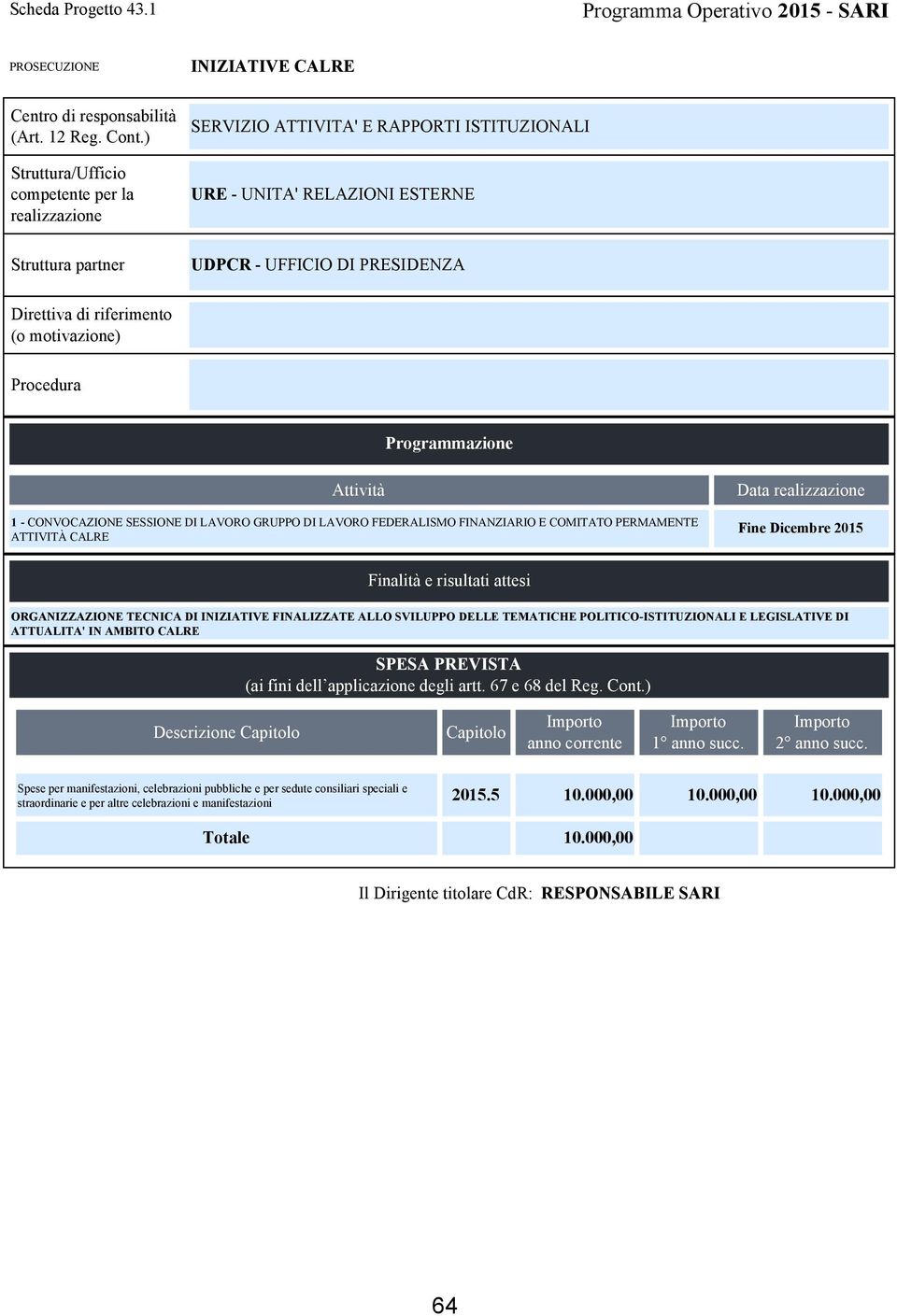 E COMITATO PERMAMENTE ATTIVITÀ CALRE Data ORGANIZZAZIONE TECNICA DI INIZIATIVE FINALIZZATE ALLO SVILUPPO DELLE TEMATICHE