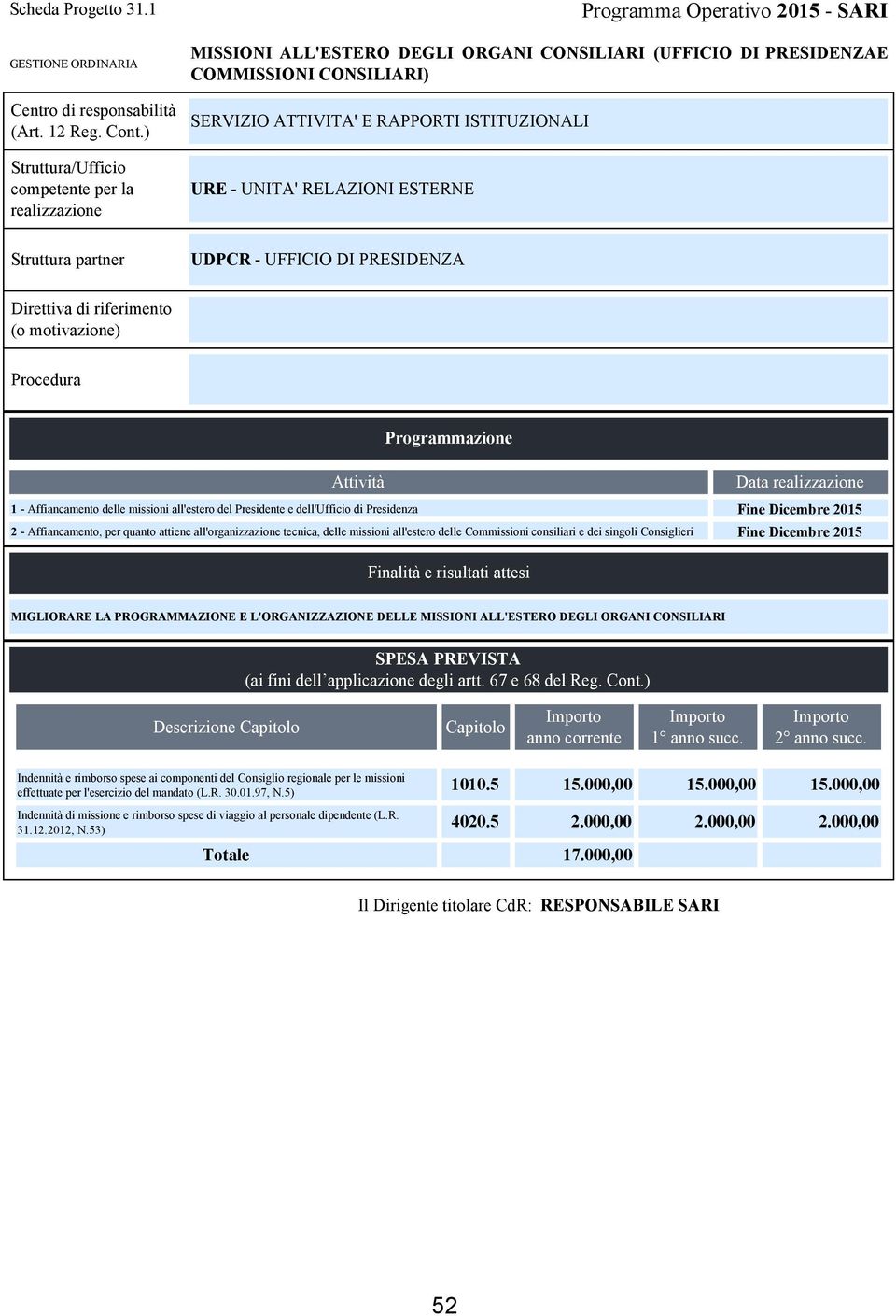 dell'ufficio di Presidenza 2 - Affiancamento, per quanto attiene all'organizzazione tecnica, delle missioni all'estero delle Commissioni consiliari e dei singoli Consiglieri MIGLIORARE LA