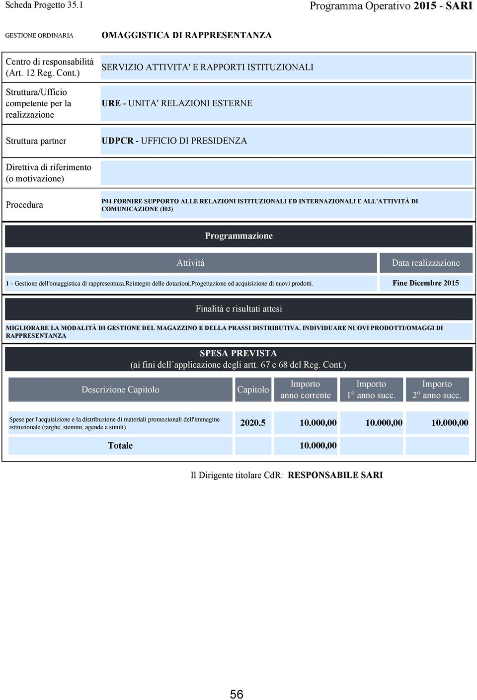 COMUNICAZIONE (I03) Data 1 - Gestione dell'omaggistica di rappresentnza.reintegro delle dotazioni.progettazione ed acquisizione di nuovi prodotti.