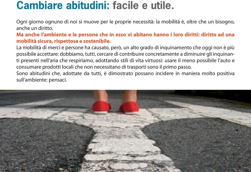 La mobilità di merci e persone ha causato, però, un alto grado di inquinamento che oggi non è più possibile accettare: dobbiamo, tutti, cercare di contribuire concretamente a diminuire gli