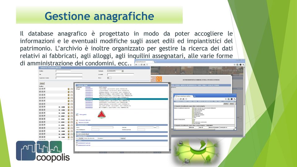 L archivio è inoltre organizzato per gestire la ricerca dei dati relativi ai fabbricati,