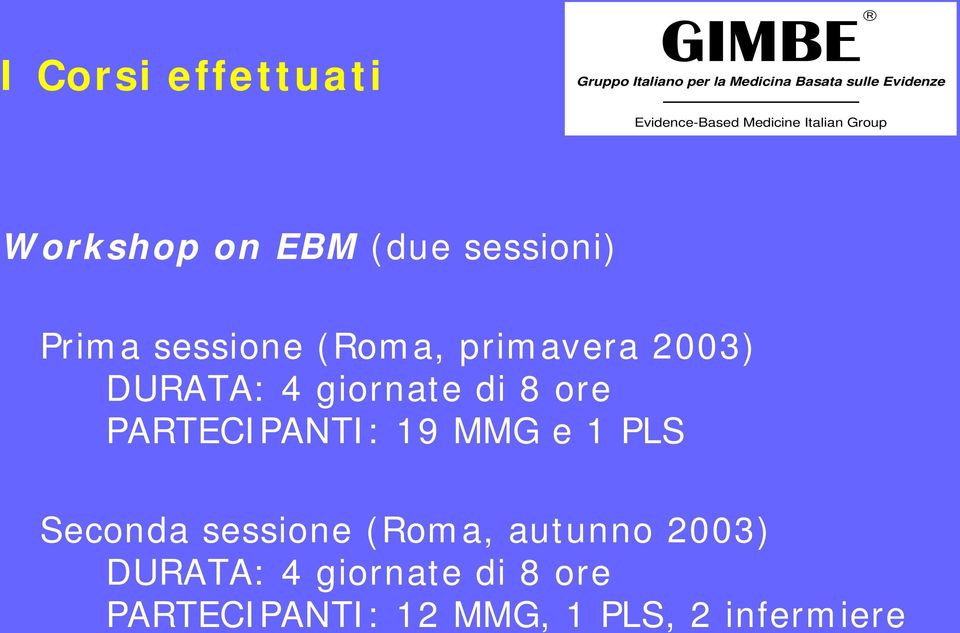 PARTECIPANTI: 19 MMG e 1 PLS Seconda sessione (Roma, autunno