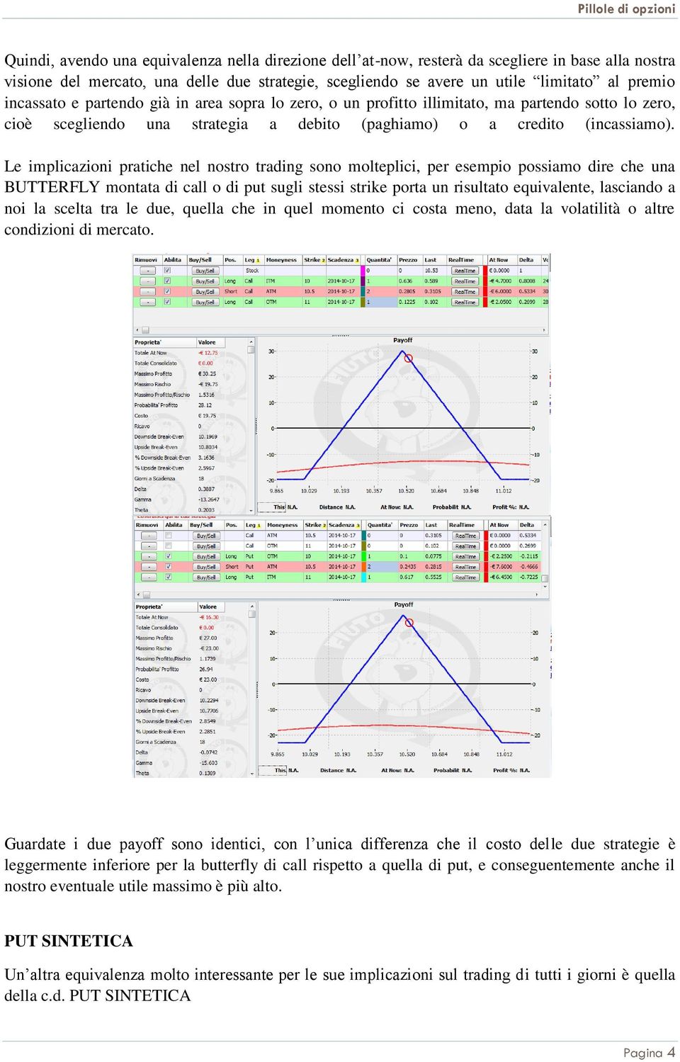 Le implicazioni pratiche nel nostro trading sono molteplici, per esempio possiamo dire che una BUTTERFLY montata di call o di put sugli stessi strike porta un risultato equivalente, lasciando a noi