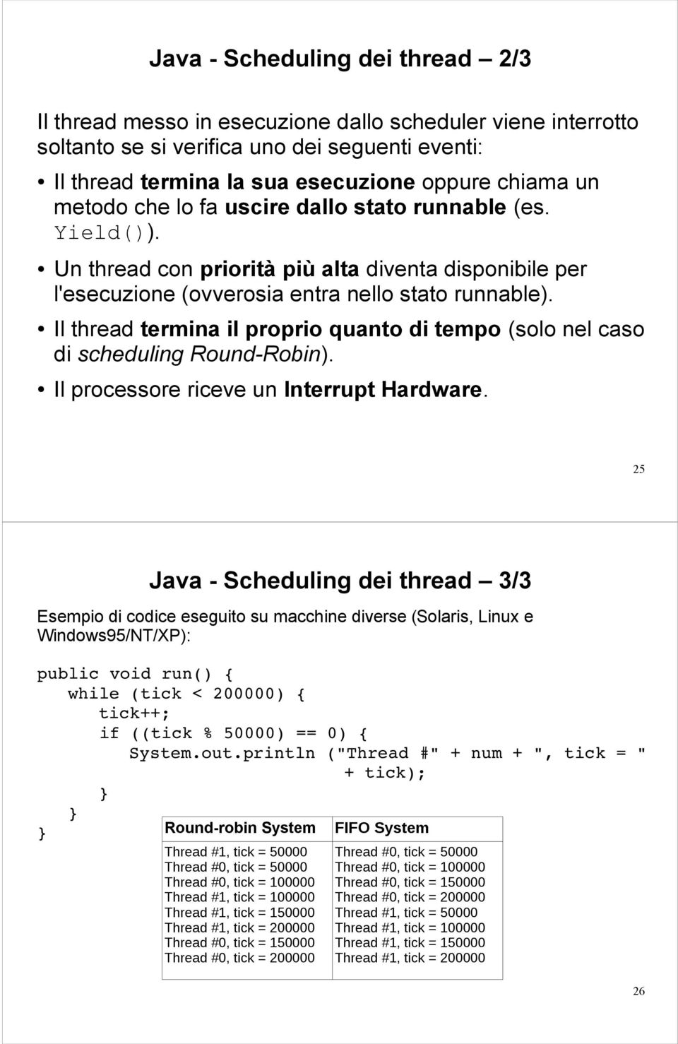 Il thread termina il proprio quanto di tempo (solo nel caso di scheduling Round-Robin). Il processore riceve un Interrupt Hardware.