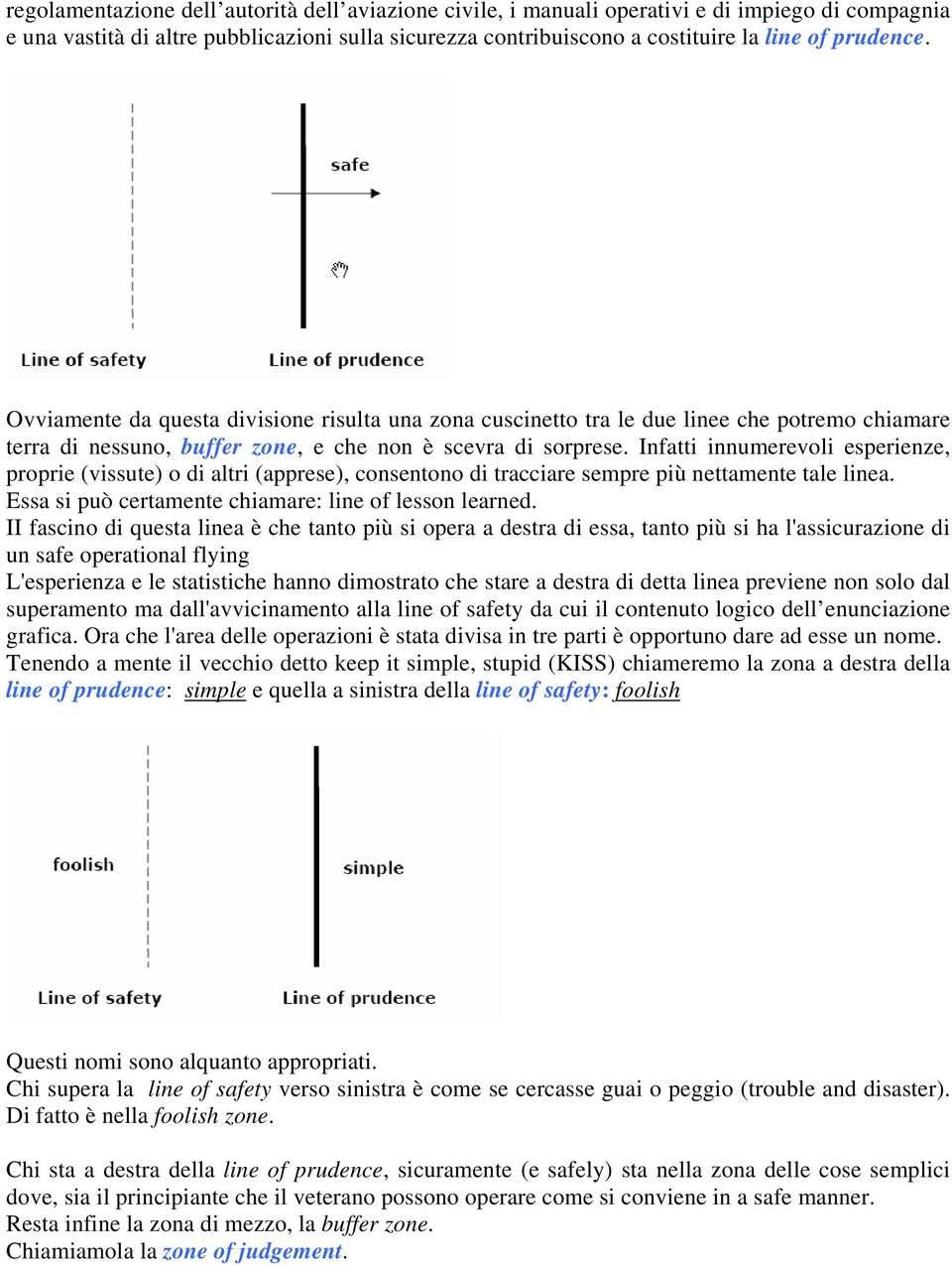 Infatti innumerevoli esperienze, proprie (vissute) o di altri (apprese), consentono di tracciare sempre più nettamente tale linea. Essa si può certamente chiamare: line of lesson learned.