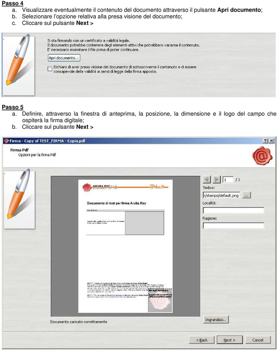 b. Selezionare l opzione relativa alla presa visione del documento; c.