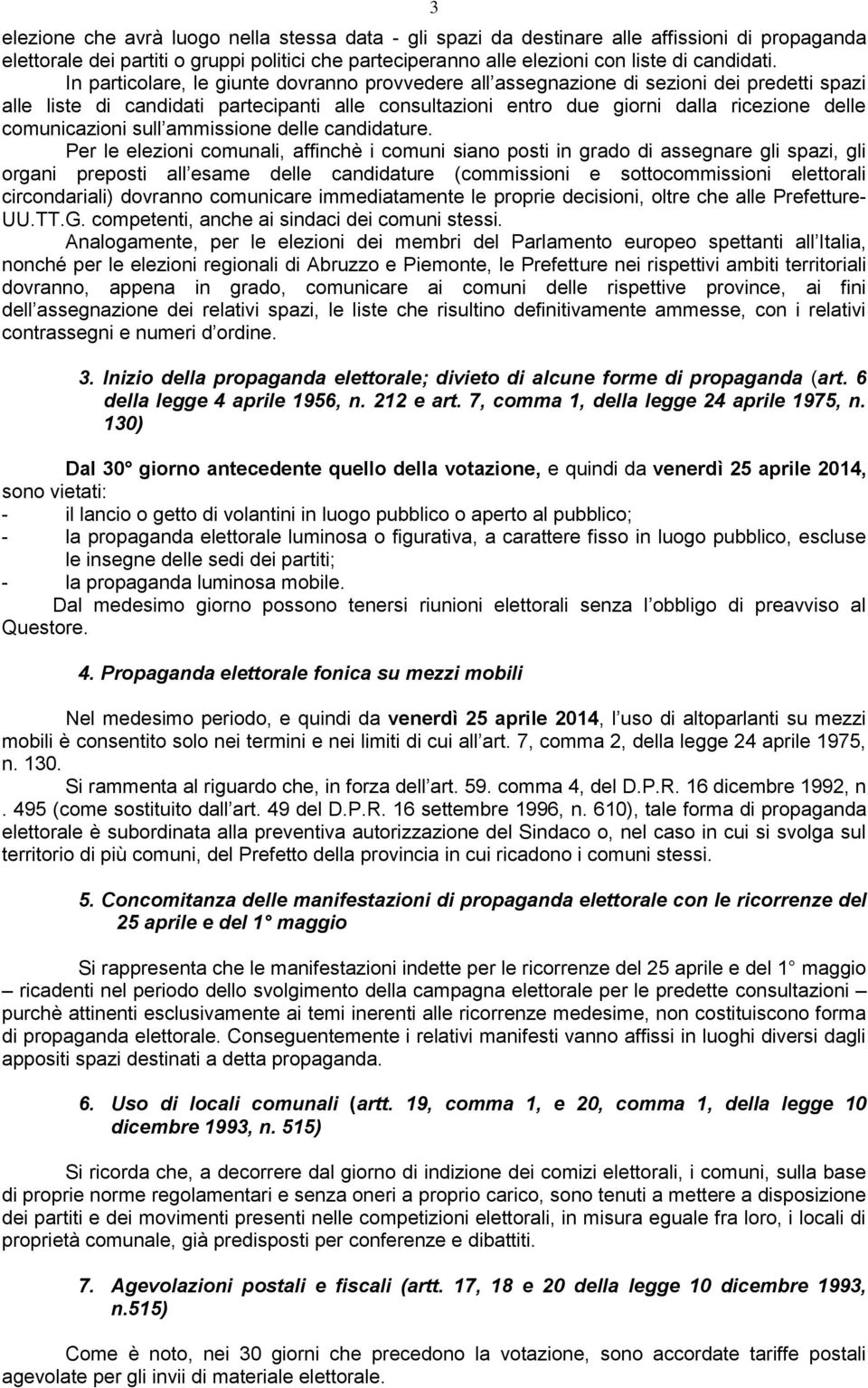 comunicazioni sull ammissione delle candidature.