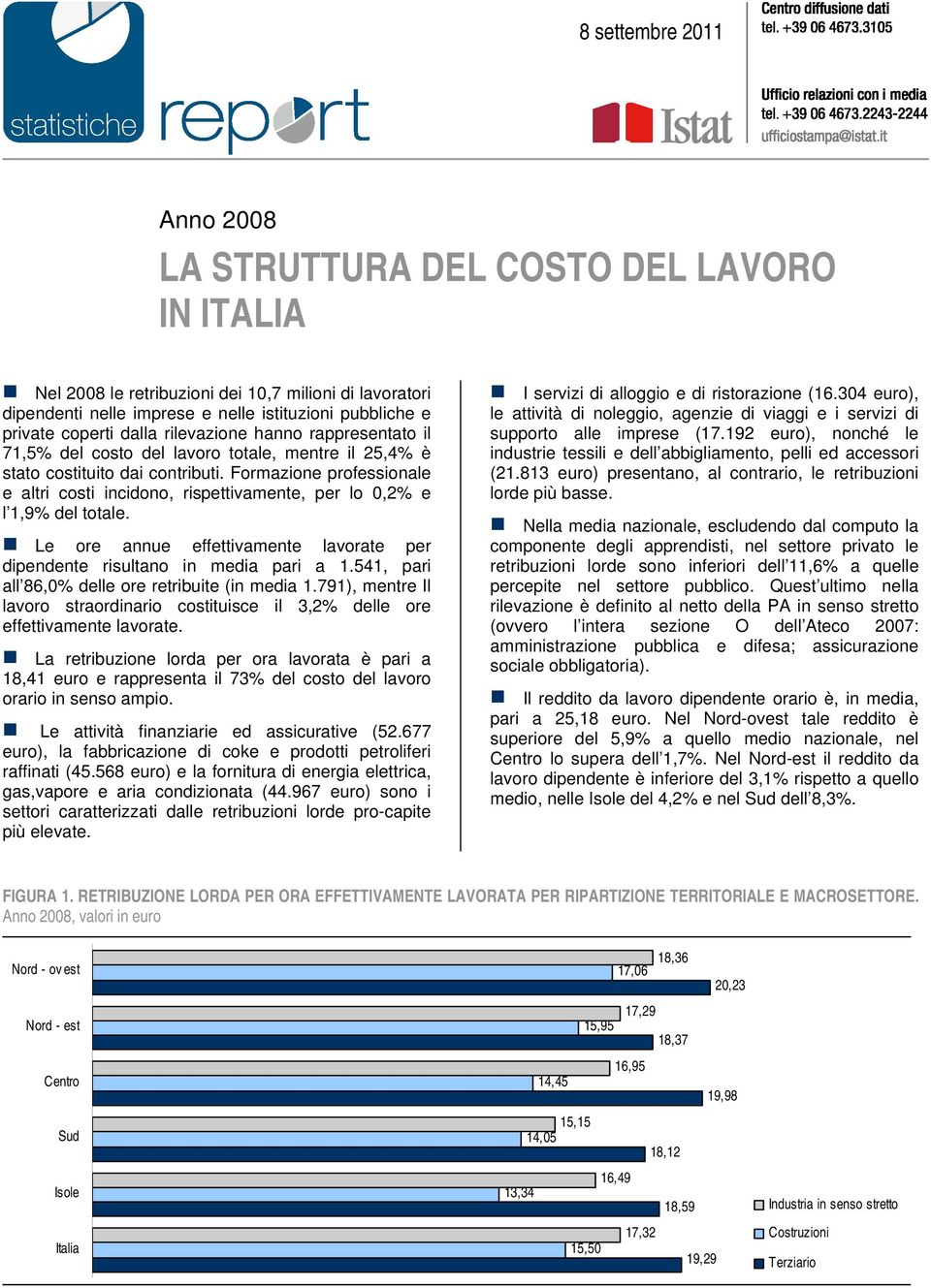 Formazione professionale e altri costi incidono, rispettivamente, per lo 0,2% e l 1,9% del totale. Le ore annue effettivamente lavorate per dipendente risultano in media pari a 1.