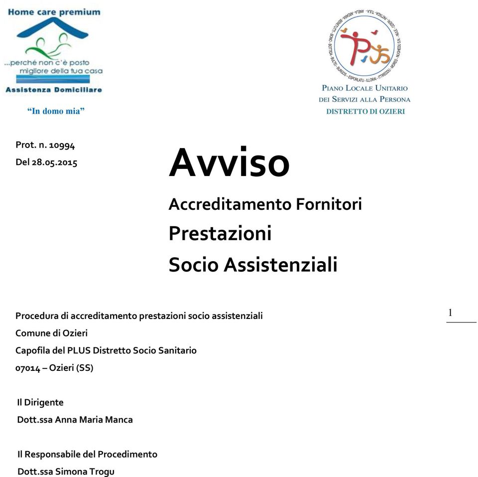 accreditamento prestazioni socio assistenziali 1 Comune di Ozieri Capofila del PLUS