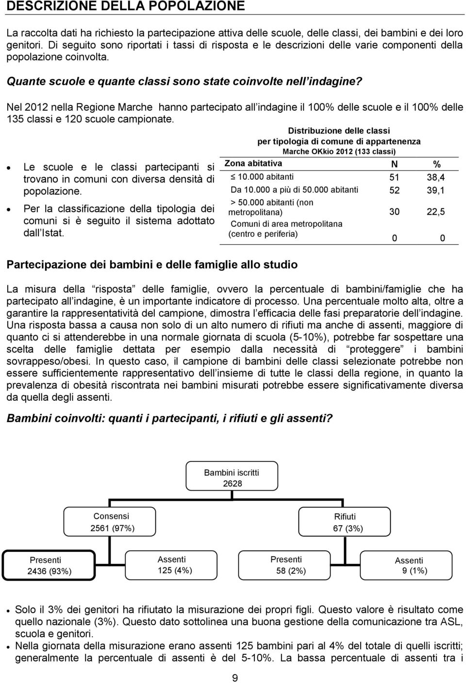 Nel 2012 nella Regione Marche hanno partecipato all indagine il 100 delle scuole e il 100 delle 135 classi e 120 scuole campionate.