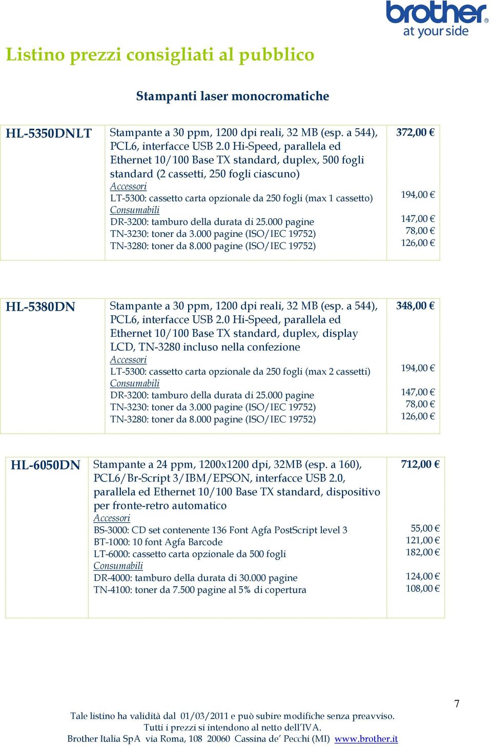 DR-3200: tamburo della durata di 25.000 pagine TN-3230: toner da 3.000 pagine (ISO/IEC 19752) TN-3280: toner da 8.