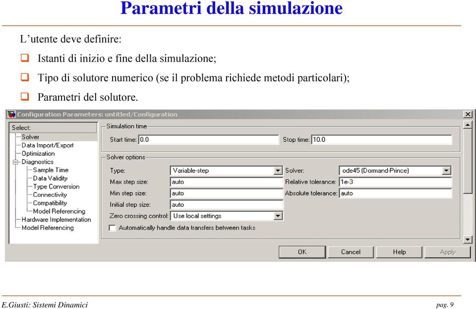 simulazione; Tipo di solutore numerico (se il