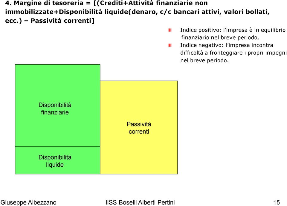 ) Passività correnti] Indice positivo: l impresa è in equilibrio finanziario nel breve periodo.