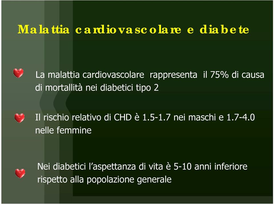 rischio relativo di CHD è 1.5-1.7 nei maschi e 1.7-4.