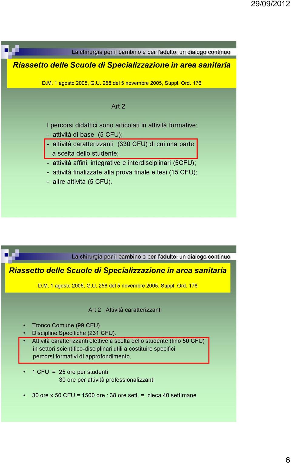 integrative e interdisciplinari (5CFU); - attività finalizzate alla prova finale e tesi (15 CFU); - altre attività (5 CFU).  176 Art 2 Attività caratterizzanti Tronco Comune (99 CFU).