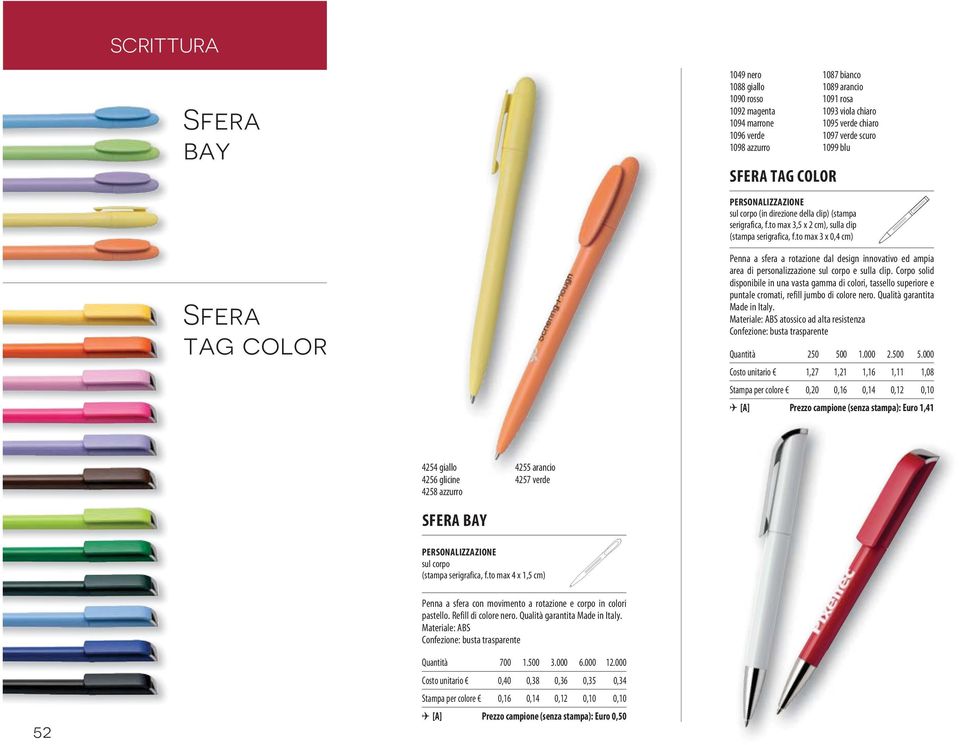 to max 3 x 0,4 cm) Sfera tag color Penna a sfera a rotazione dal design innovativo ed ampia area di personalizzazione e sulla clip.