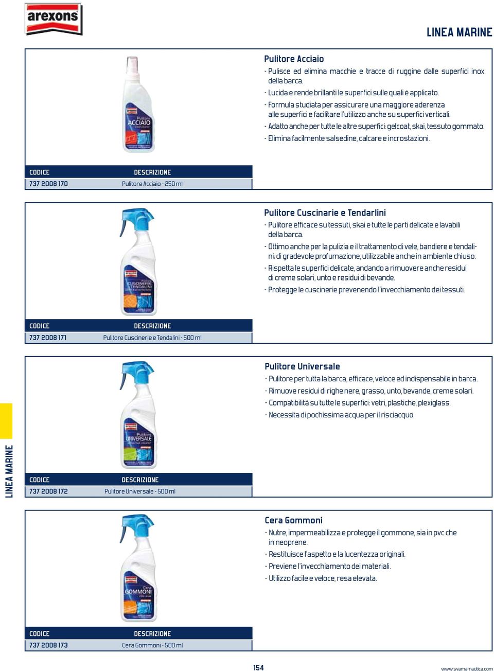 - Adatto anche per tutte le altre superfici: gelcoat, skai, tessuto gommato. - Elimina facilmente salsedine, calcare e incrostazioni.