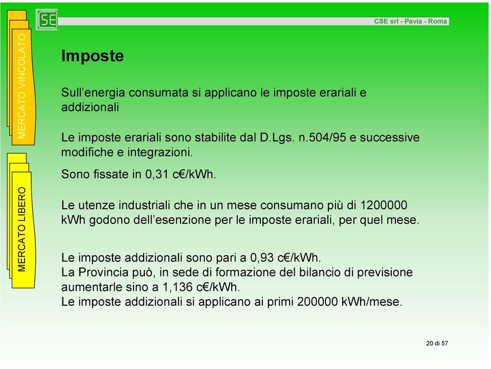 Le utenze industriali che in un mese consumano più di 1200000 kwh godono dell esenzione per le imposte erariali, per quel mese.