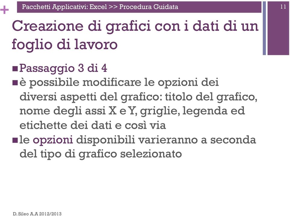 aspetti del grafico: titolo del grafico, nome degli assi X e Y, griglie, legenda ed