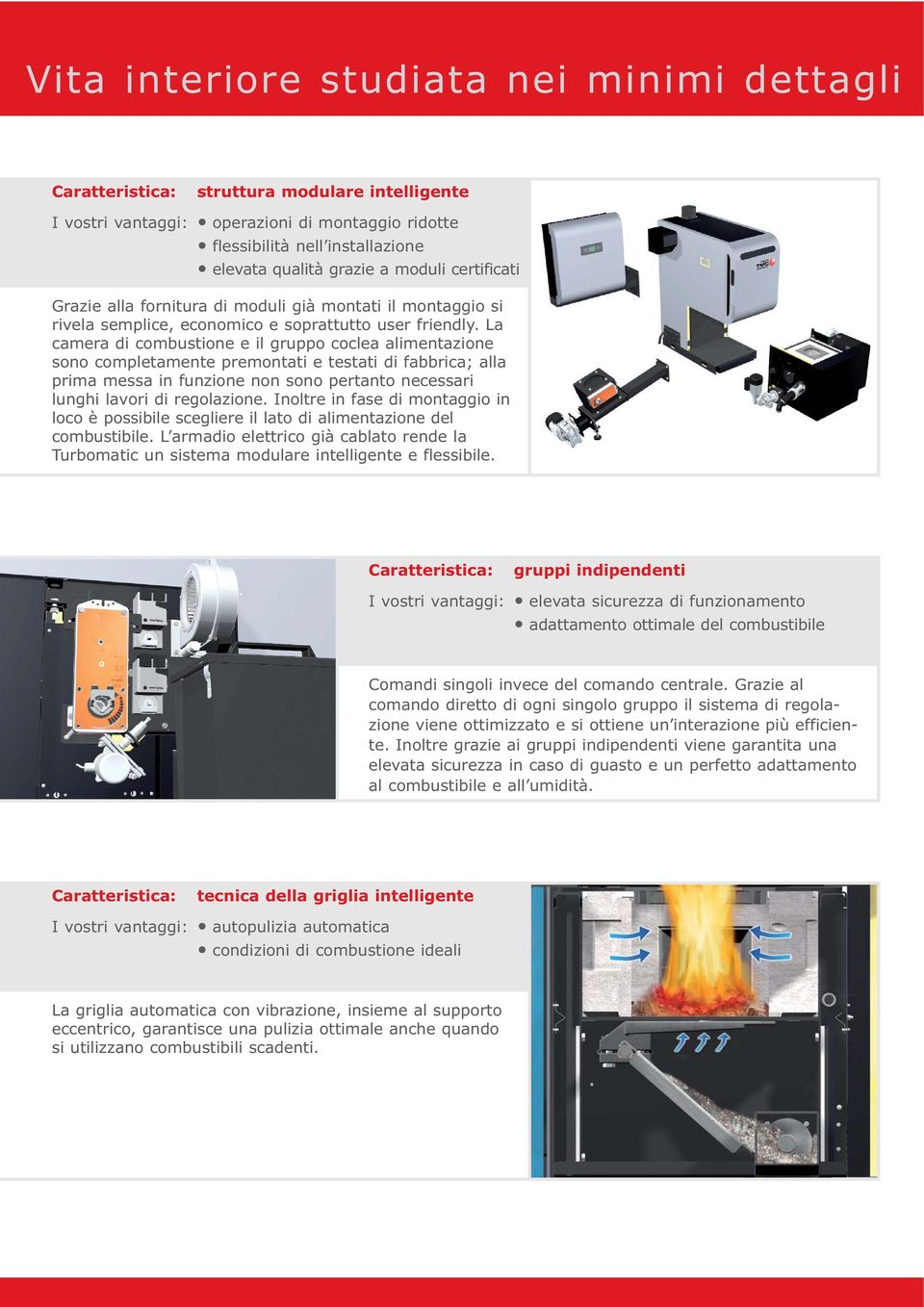 La camera di combustione e il gruppo coclea alimentazione sono completamente premontati e testati di fabbrica; alla prima messa in funzione non sono pertanto necessari lunghi lavori di regolazione.