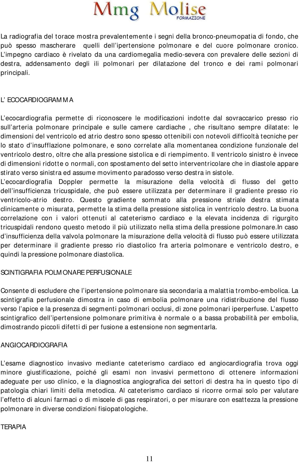 L ECOCARDIOGRAMMA L ecocardiografia permette di riconoscere le modificazioni indotte dal sovraccarico presso rio sull arteria polmonare principale e sulle camere cardiache, che risultano sempre