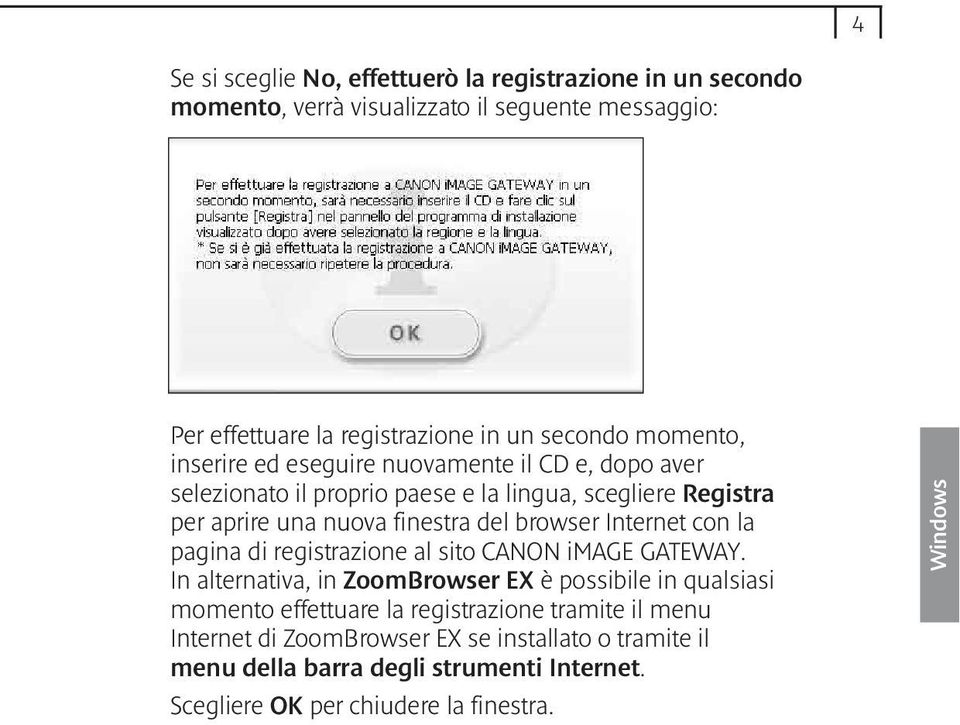 browser Internet con la pagina di registrazione al sito CANON image GATEWAY.