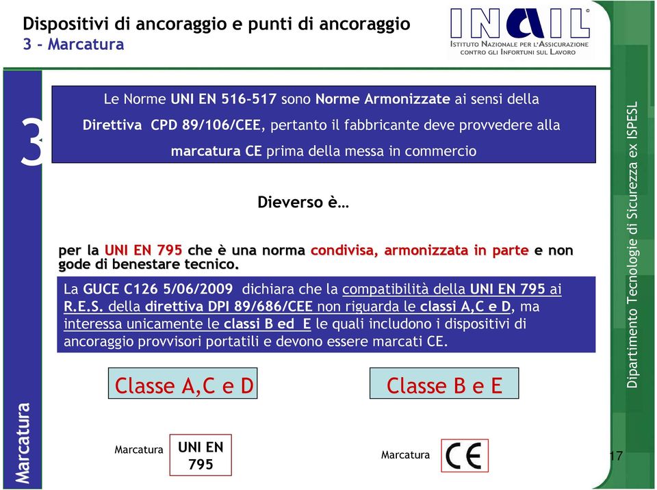 La GUCE C126 5/06/2009 dichiara che la compatibilità della UNI EN 795 ai R.E.S.