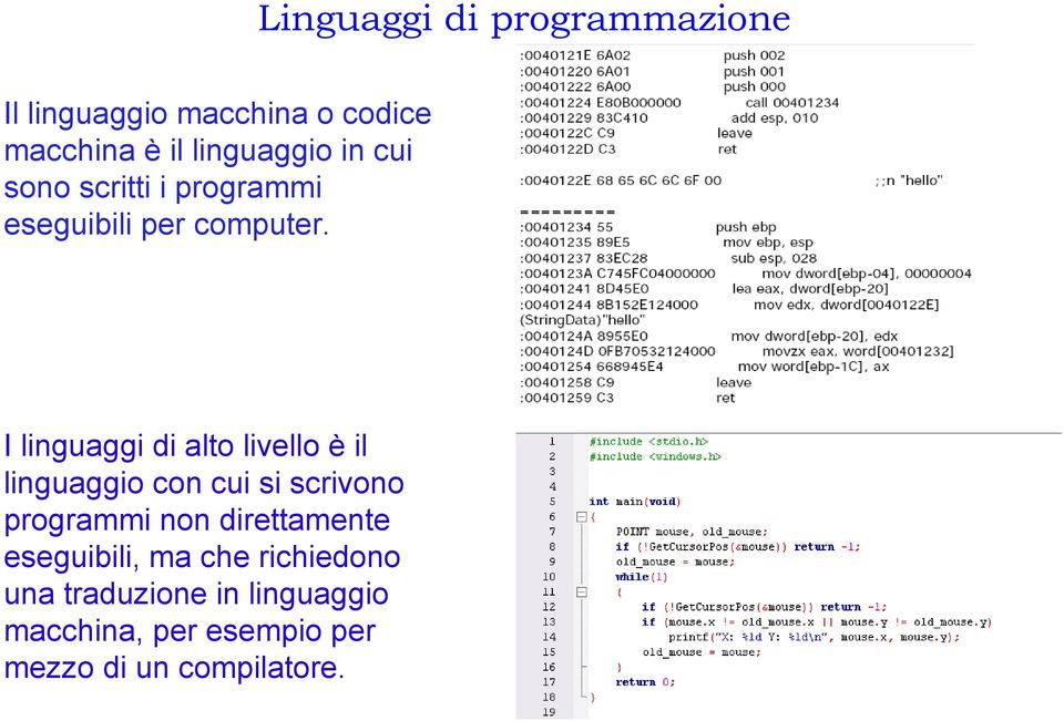 I linguaggi di alto livello è il linguaggio con cui si scrivono programmi non