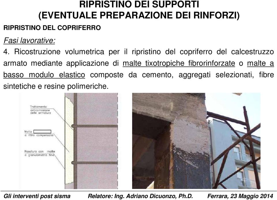 Ricostruzione volumetrica per il ripristino del coprierro del calcestruzzo armato mediante