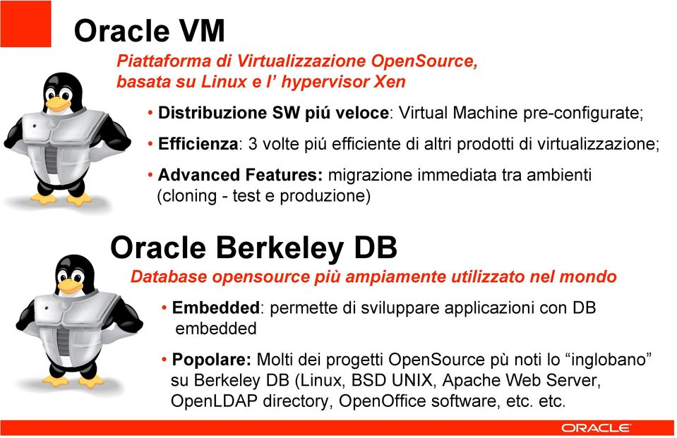 produzione) Oracle Berkeley DB Database opensource più ampiamente utilizzato nel mondo Embedded: permette di sviluppare applicazioni con DB embedded