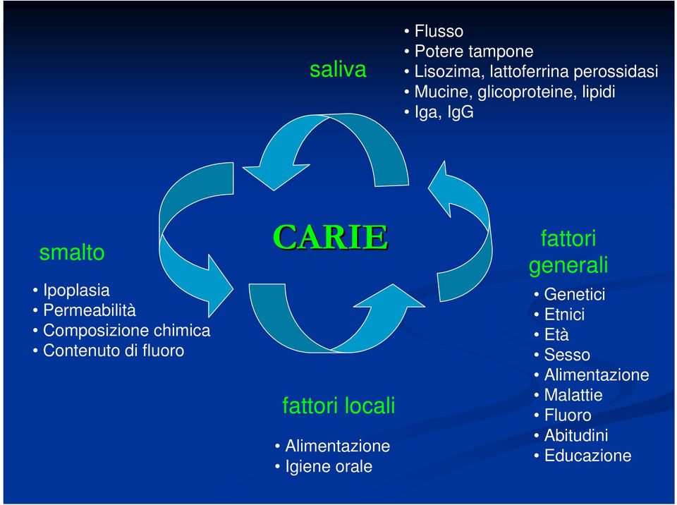 chimica Contenuto di fluoro CARIE fattori locali Alimentazione Igiene orale