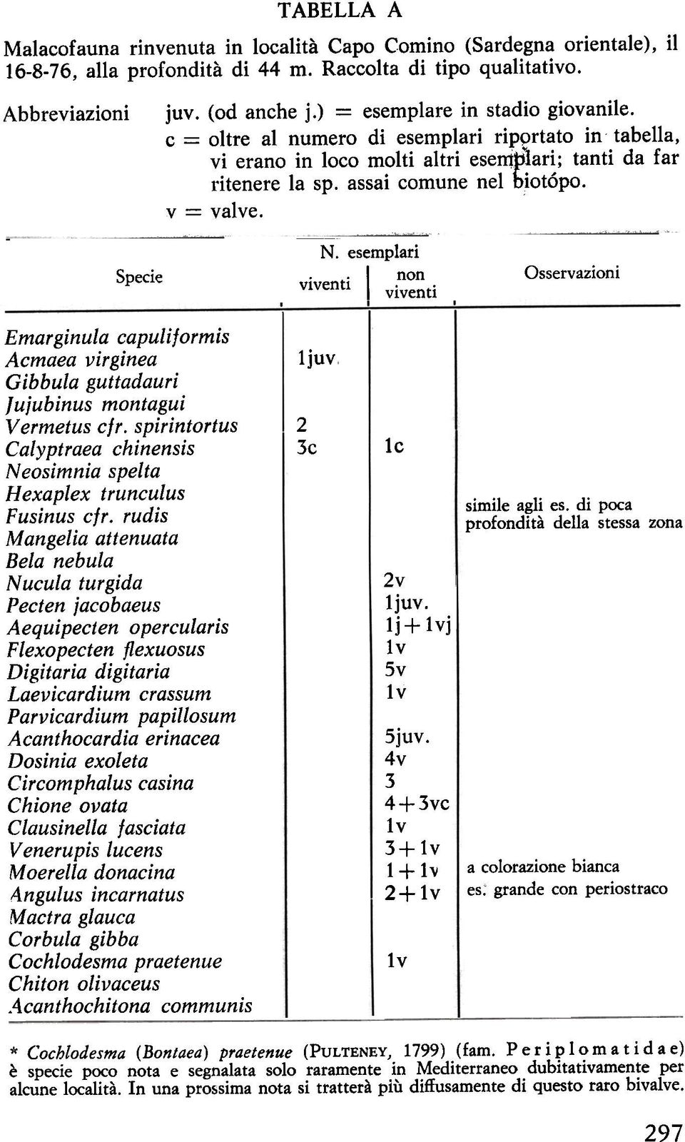 Specie -N. esemplari viventi I viventi non Osservazioni Emarginula capuliformis Acmaea virginea Gibbula guttadauri Jujubinus montagui Vermetus cfr.