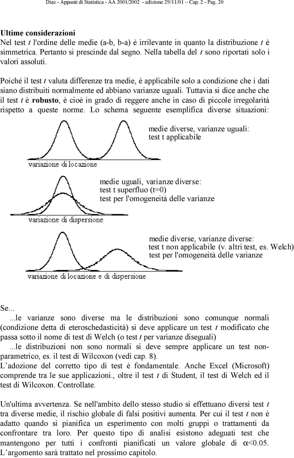 Poiché il test t vlut differenze tr medie, è pplicile solo condizione che i dti sino distriuiti normlmente ed ino vrinze uguli.