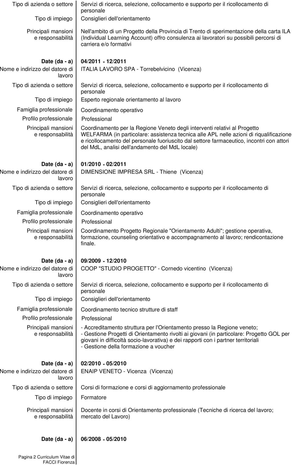 WELFARMA (in particolare: assistenza tecnica alle APL nelle azioni di riqualificazione e ricollocamento del fuoriuscito dal settore farmaceutico, incontri con attori del MdL, analisi dell'andamento