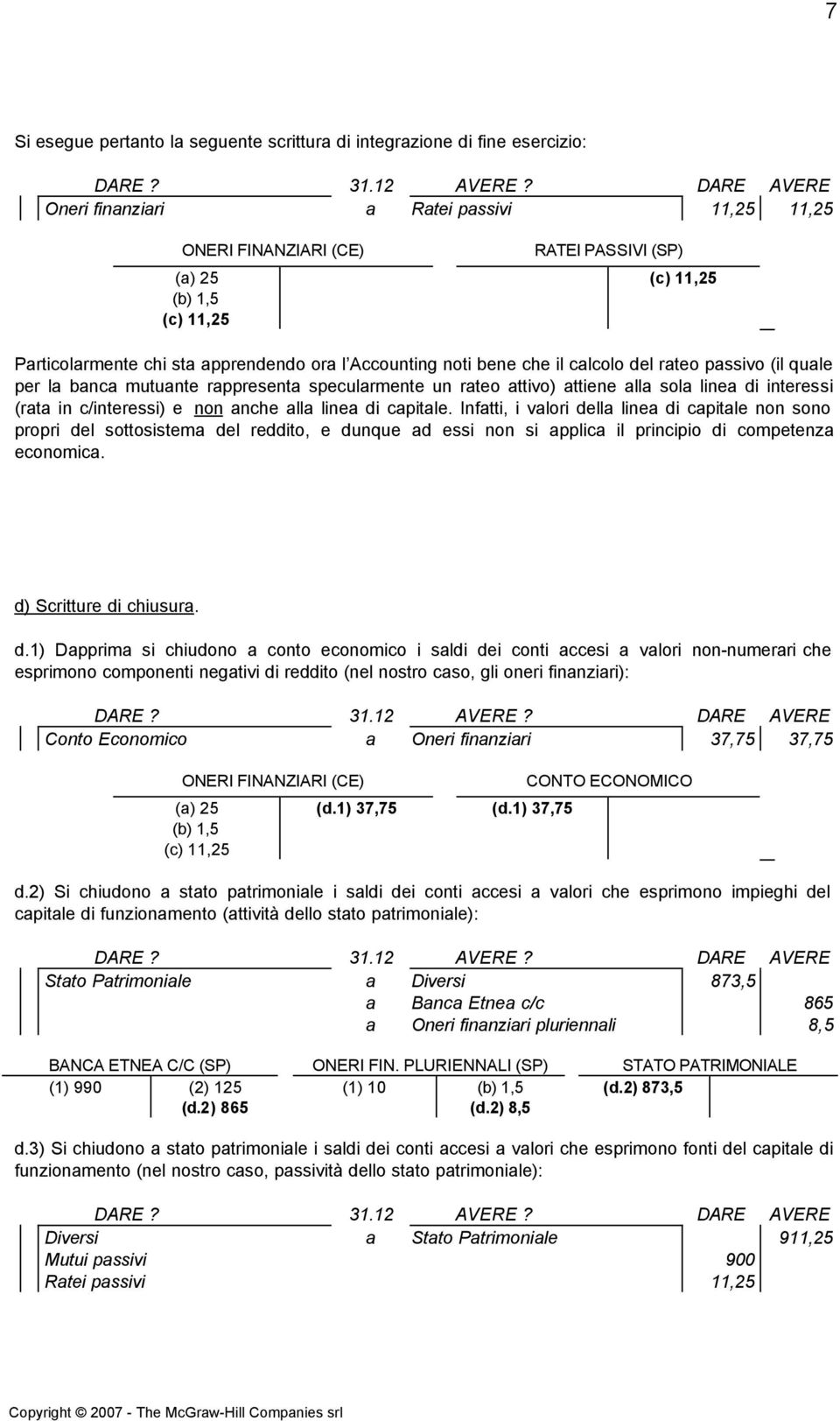 per l bnc mutunte rppresent speculrmente un rteo ttivo) ttiene ll sol line di interessi (rt in c/interessi) e non nche ll line di cpitle.