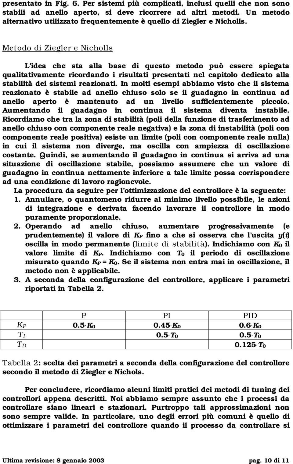 Metodo di Ziegler e Nicholl L idea che ta alla bae di queto metodo può eere piegata qualitativamente ricordando i riultati preentati nel capitolo dedicato alla tabilità dei itemi reazionati.