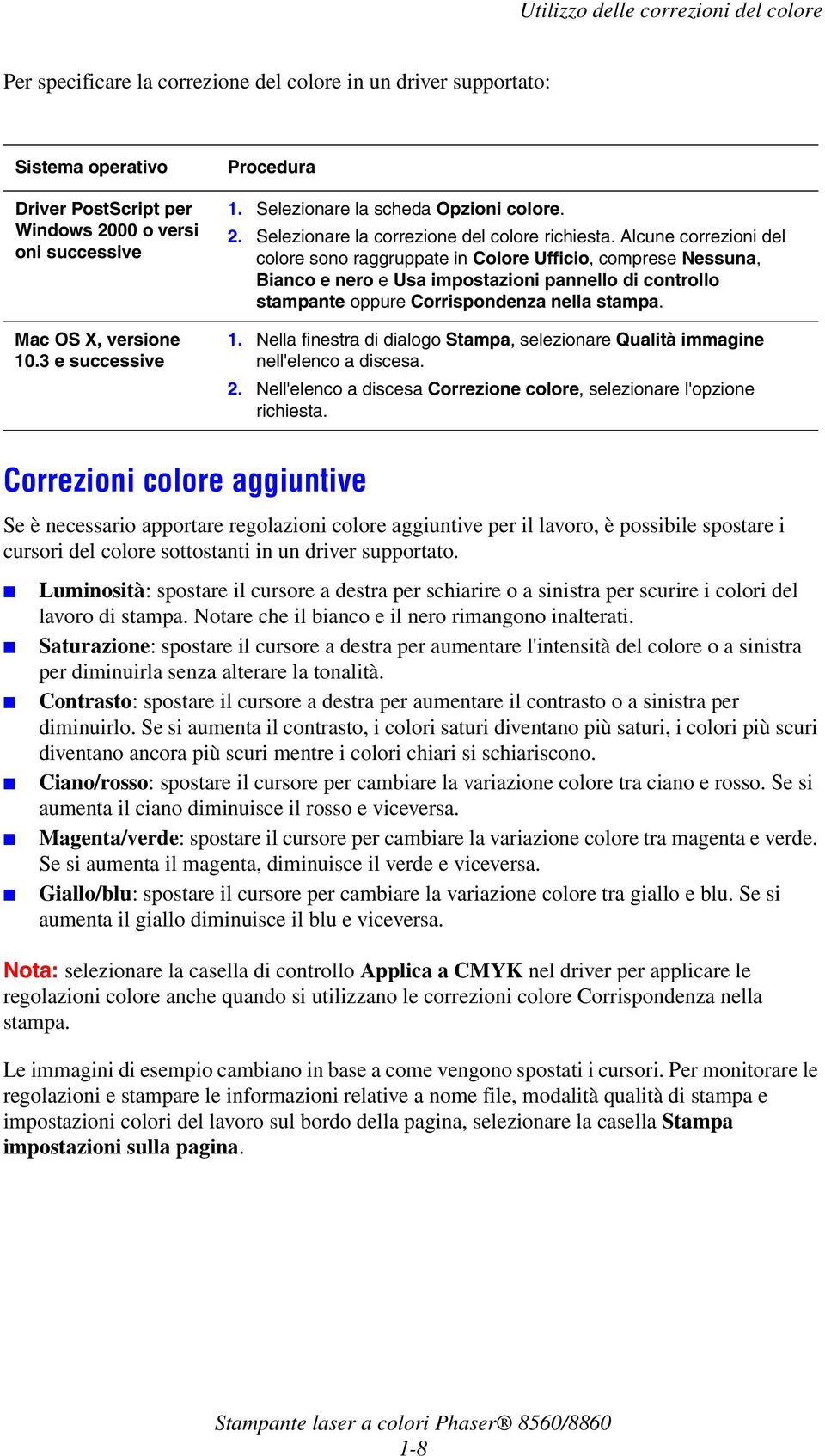 Alcune correzioni del colore sono raggruppate in Colore Ufficio, comprese Nessuna, Bianco e nero e Usa impostazioni pannello di controllo stampante oppure Corrispondenza nella stampa. 1.