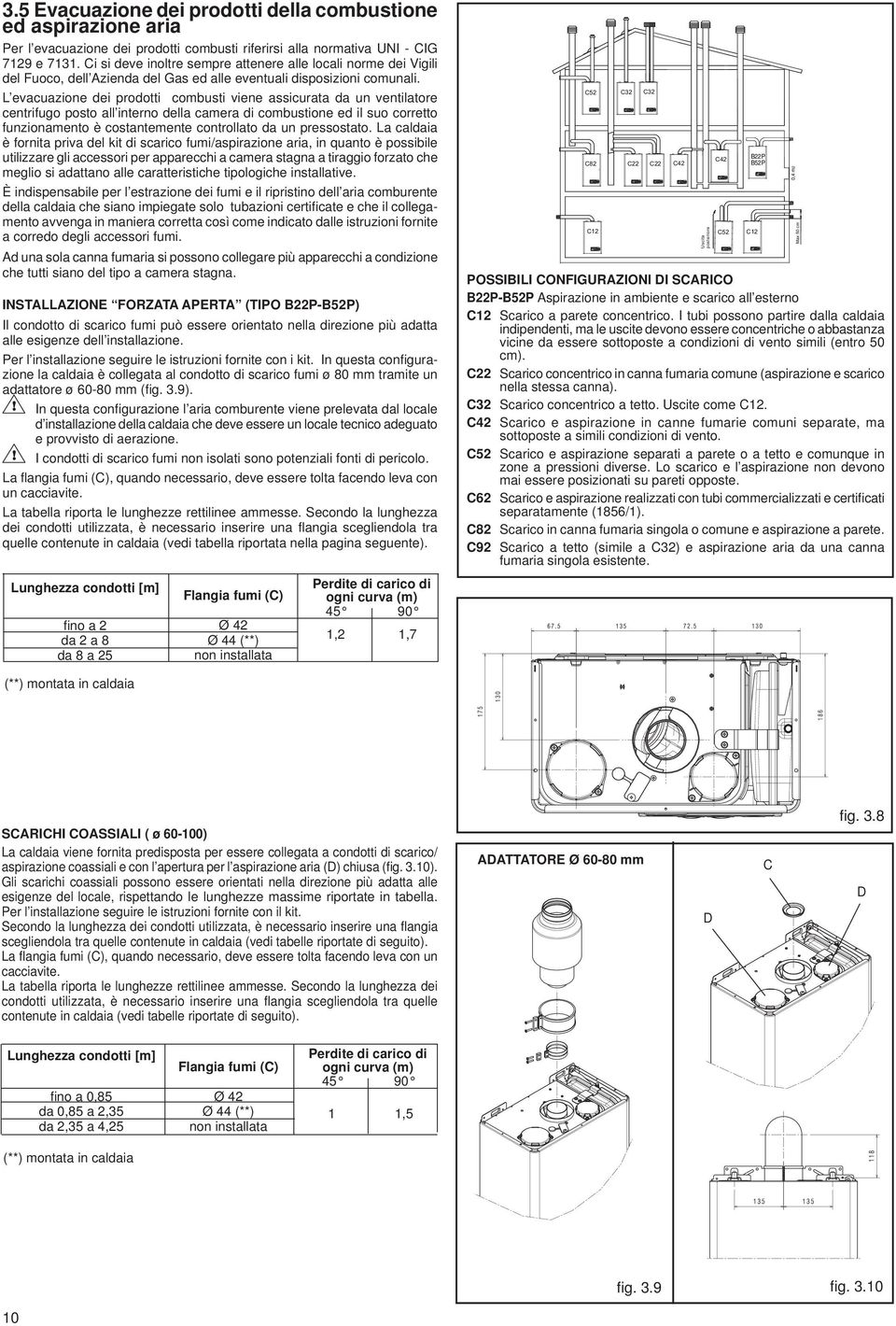 L evacuazione dei prodotti combusti viene assicurata da un ventilatore centrifugo posto all interno della camera di combustione ed il suo corretto funzionamento è costantemente controllato da un