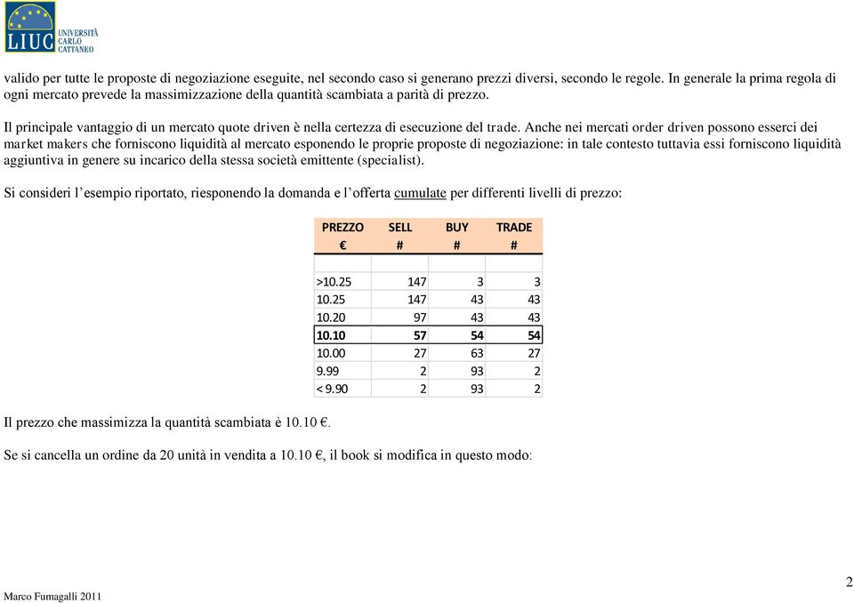 Il principale vantaggio di un mercato quote driven è nella certezza di esecuzione del trade.