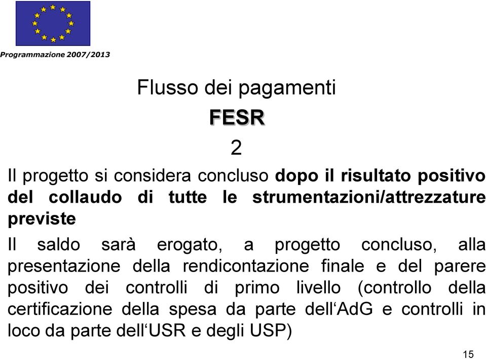 presentazione della rendicontazione finale e del parere positivo dei controlli di primo livello